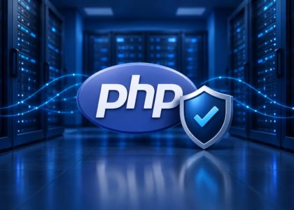 PHP2Shell beveiligingsupdate: PHP-logo met beveiligingsschild en vinkje