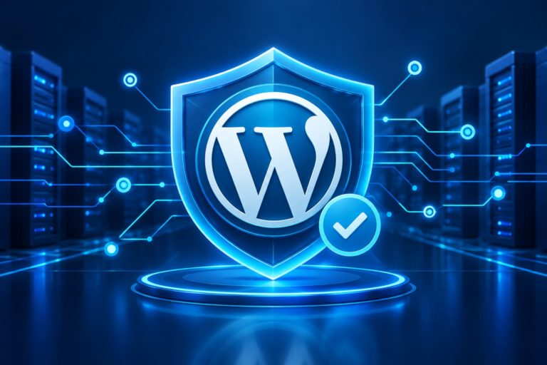 WordPress beveiligingsupdate met schild en vinkje