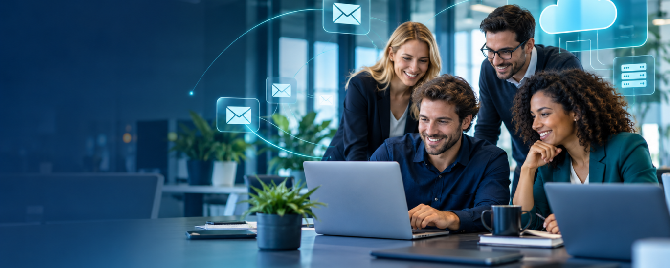 Digitale envelop boven een beveiligd netwerk voor zakelijke e-mail en platformbeheer
